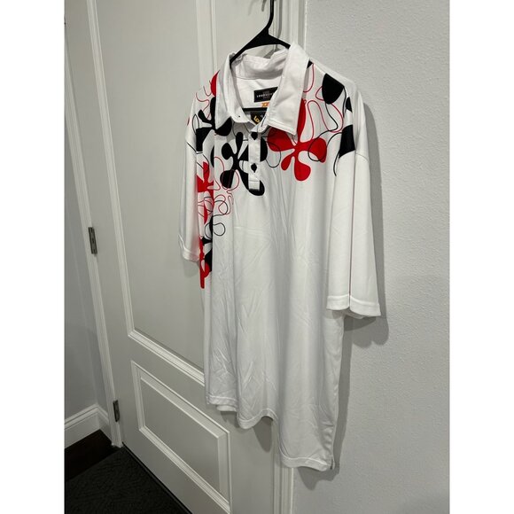 Loudmouth Fancy Fire Coral Golf Polo Shirt White Multi Sz XXL Performance NWT - Picture 3 of 10